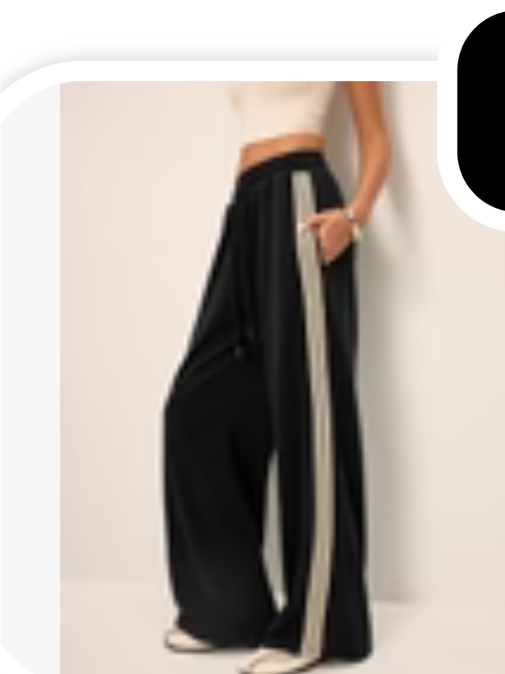 Commense Black Wide-Leg Pants with Cream Side Stripe